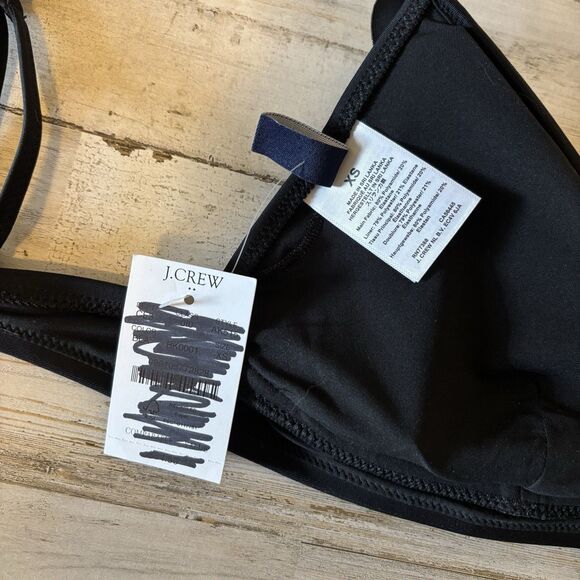 NWT J. Crew Size XS Ruffle French Bikini Top Black Spaghetti Strap Triangle Swim - Picture 8 of 12